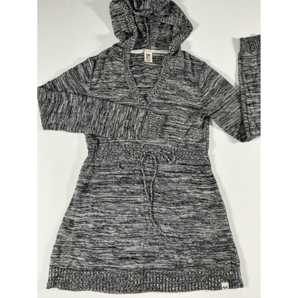 Roxy Space Dye Knit Hooded Sweater Tunic Dress Gray Black Size M